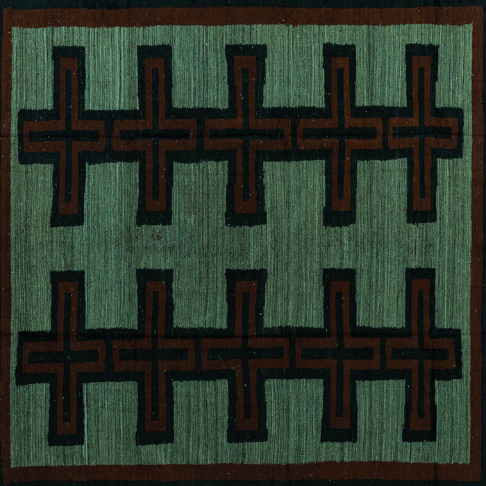 Square Machine Washable Southwestern Turquoise Country Area Rugs, wshabs5217turq