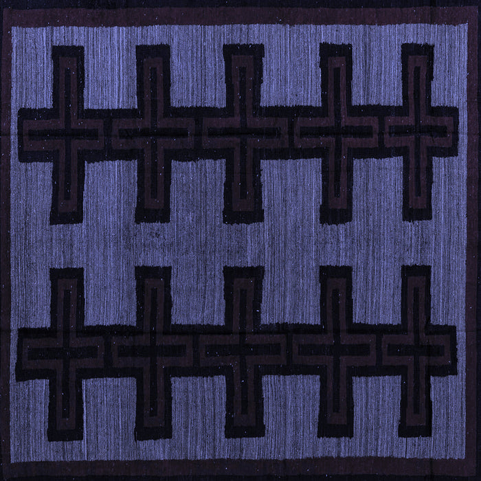 Square Machine Washable Southwestern Blue Country Rug, wshabs5217blu