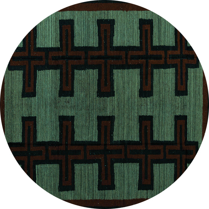 Round Machine Washable Southwestern Turquoise Country Area Rugs, wshabs5217turq