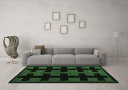 Machine Washable Southwestern Emerald Green Country Area Rugs in a Living Room,, wshabs5217emgrn