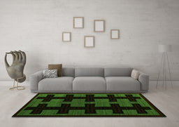 Machine Washable Southwestern Green Country Area Rugs in a Living Room,, wshabs5217grn