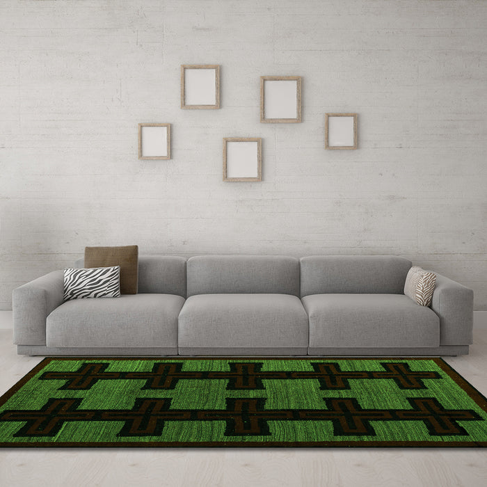Machine Washable Southwestern Green Country Area Rugs in a Living Room,, wshabs5217grn