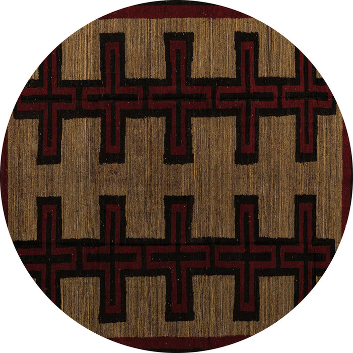 Round Machine Washable Southwestern Brown Country Rug, wshabs5217brn