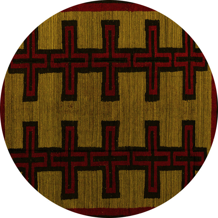Round Southwestern Yellow Country Rug, abs5217yw
