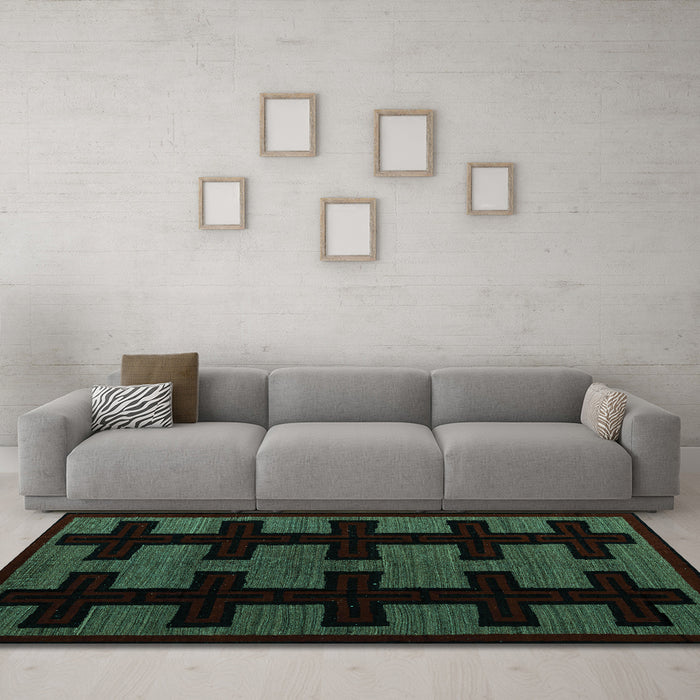 Machine Washable Southwestern Turquoise Country Area Rugs in a Living Room,, wshabs5217turq
