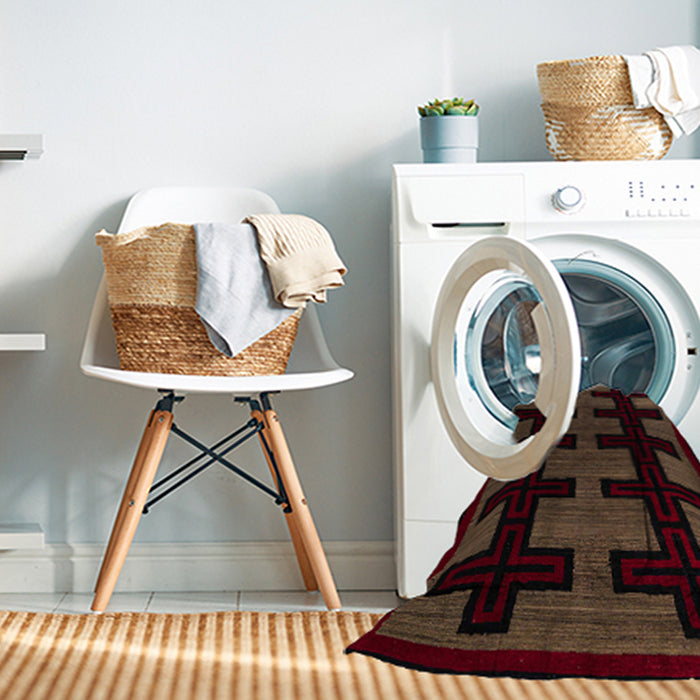 Machine Washable Abstract Red Rug in a Washing Machine, wshabs5217