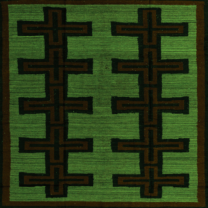 Square Machine Washable Southwestern Green Country Area Rugs, wshabs5217grn
