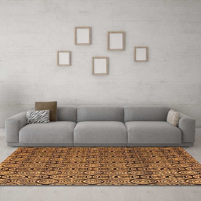 Machine Washable Abstract Orange Modern Area Rugs in a Living Room, wshabs5218org