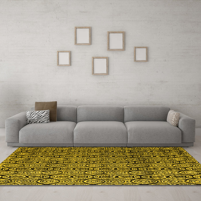 Machine Washable Abstract Yellow Modern Rug in a Living Room, wshabs5218yw