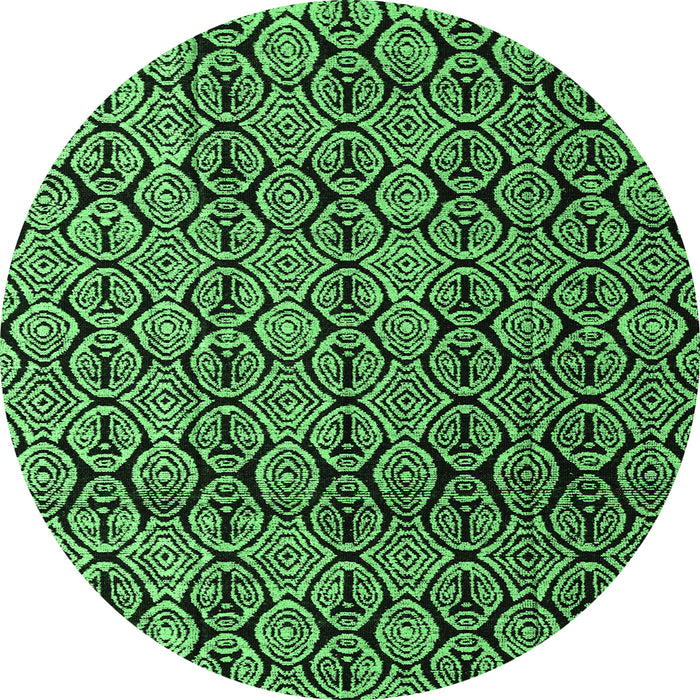 Round Machine Washable Abstract Emerald Green Modern Area Rugs, wshabs5218emgrn