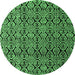 Round Machine Washable Abstract Emerald Green Modern Area Rugs, wshabs5218emgrn