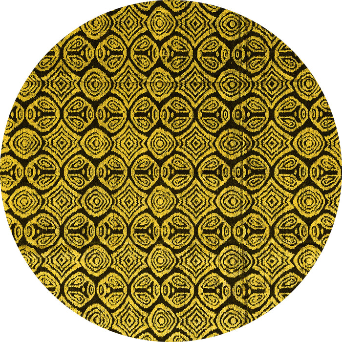 Round Abstract Yellow Modern Rug, abs5218yw