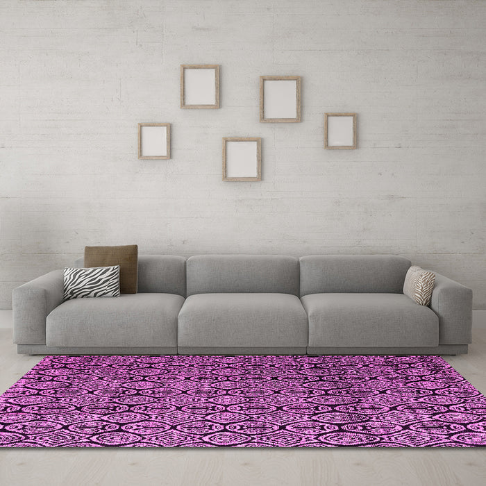 Machine Washable Abstract Pink Modern Rug in a Living Room, wshabs5218pnk