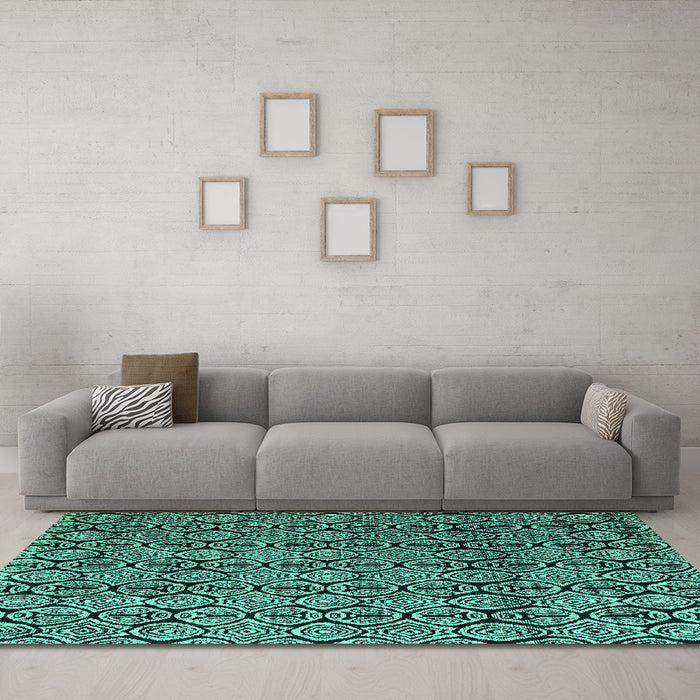 Machine Washable Abstract Turquoise Modern Area Rugs in a Living Room,, wshabs5218turq