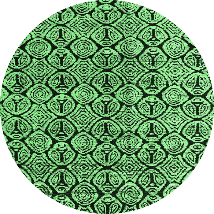Round Machine Washable Abstract Emerald Green Modern Area Rugs, wshabs5219emgrn