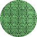 Round Machine Washable Abstract Emerald Green Modern Area Rugs, wshabs5219emgrn