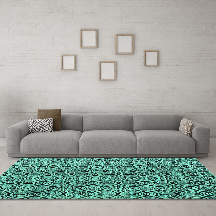 Machine Washable Abstract Turquoise Modern Area Rugs in a Living Room,, wshabs5219turq