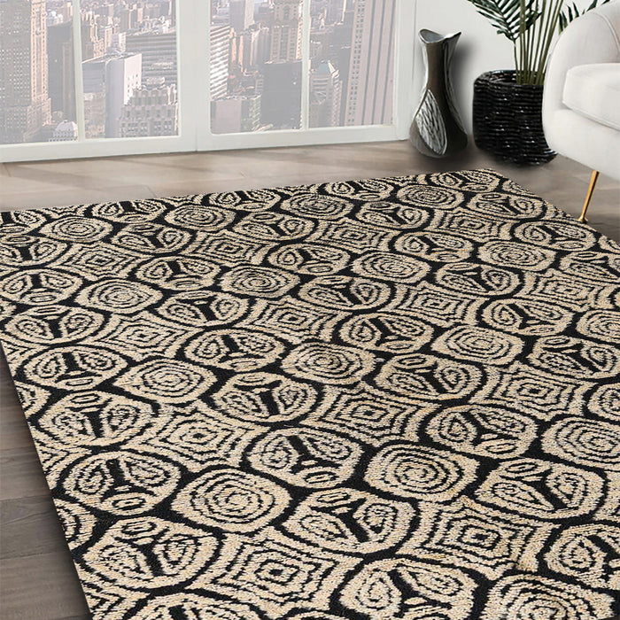 Abstract Dark Coffee Brown Modern Rug in Family Room, abs5219