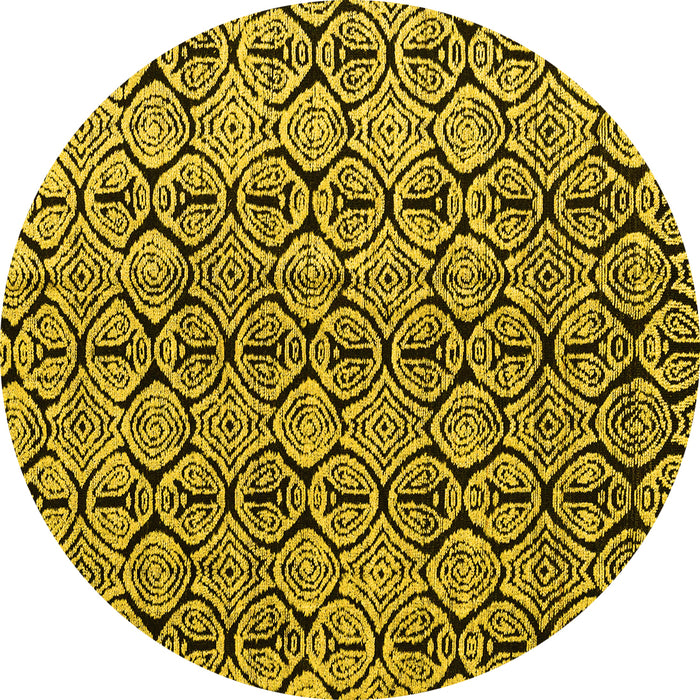 Round Abstract Yellow Modern Rug, abs5219yw