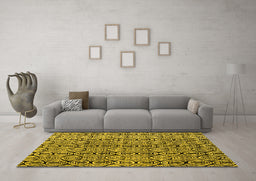Machine Washable Abstract Yellow Modern Rug in a Living Room, wshabs5219yw