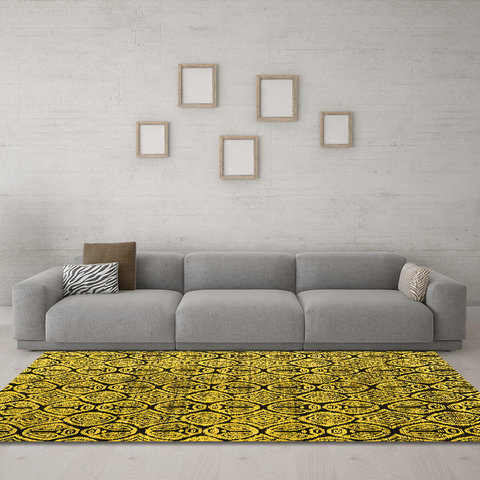 Machine Washable Abstract Yellow Modern Rug in a Living Room, wshabs5219yw