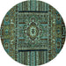 Round Machine Washable Abstract Turquoise Modern Area Rugs, wshabs521turq