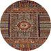 Round Machine Washable Abstract Red Rug, wshabs521