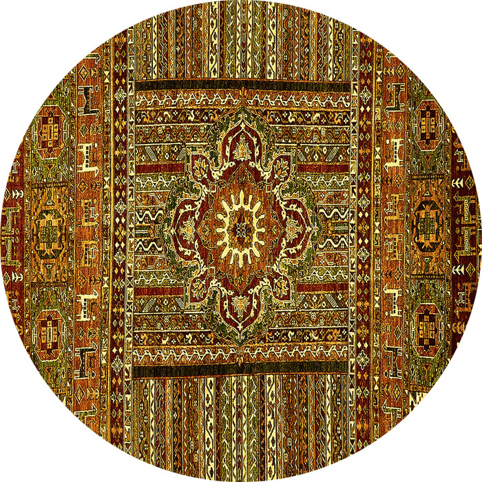 Round Machine Washable Abstract Yellow Modern Rug, wshabs521yw