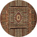 Round Abstract Brown Modern Rug, abs521brn