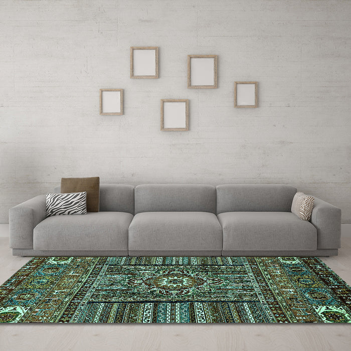 Machine Washable Abstract Turquoise Modern Area Rugs in a Living Room,, wshabs521turq