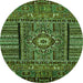 Round Machine Washable Abstract Green Modern Area Rugs, wshabs521grn