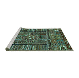 Sideview of Machine Washable Abstract Turquoise Modern Area Rugs, wshabs521turq