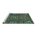 Sideview of Machine Washable Abstract Turquoise Modern Area Rugs, wshabs521turq