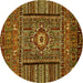 Round Abstract Yellow Modern Rug, abs521yw