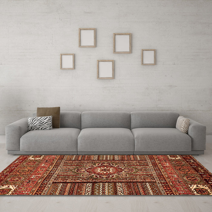 Machine Washable Abstract Orange Modern Area Rugs in a Living Room, wshabs521org