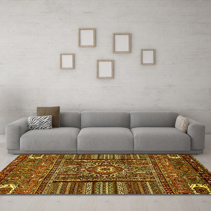 Machine Washable Abstract Yellow Modern Rug in a Living Room, wshabs521yw
