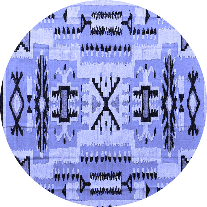 Round Machine Washable Southwestern Blue Country Rug, wshabs5220blu