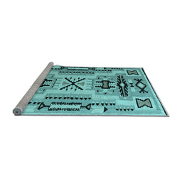Sideview of Machine Washable Southwestern Light Blue Country Rug, wshabs5220lblu