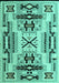 Machine Washable Southwestern Turquoise Country Area Rugs, wshabs5220turq