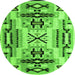 Round Southwestern Green Country Rug, abs5220grn