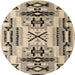 Round Abstract Brown Southwestern Rug, abs5220