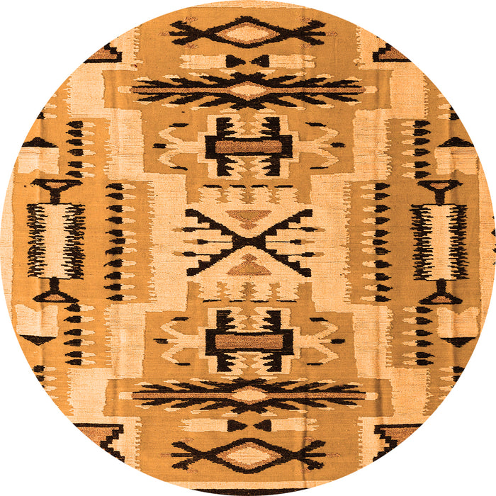 Round Machine Washable Southwestern Orange Country Area Rugs, wshabs5220org