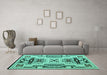 Machine Washable Southwestern Turquoise Country Area Rugs in a Living Room,, wshabs5220turq