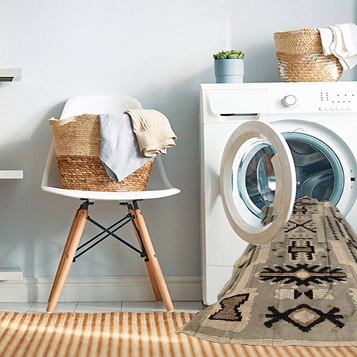 Machine Washable Abstract Brown Rug in a Washing Machine, wshabs5220