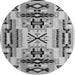 Round Machine Washable Southwestern Gray Country Rug, wshabs5220gry