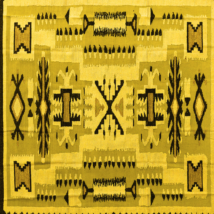 Square Machine Washable Southwestern Yellow Country Rug, wshabs5220yw