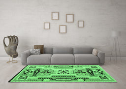 Machine Washable Southwestern Emerald Green Country Area Rugs in a Living Room,, wshabs5220emgrn