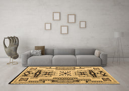 Machine Washable Southwestern Brown Country Rug in a Living Room,, wshabs5220brn