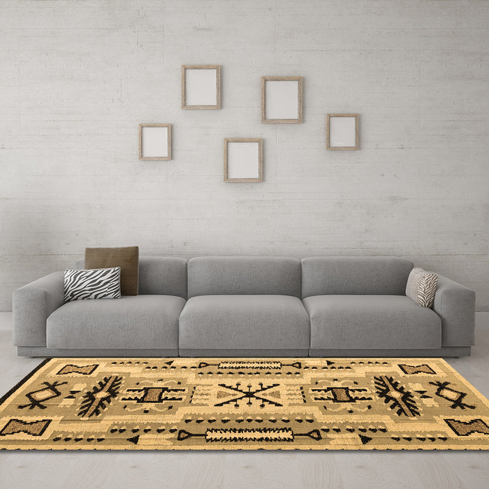 Machine Washable Southwestern Brown Country Rug in a Living Room,, wshabs5220brn
