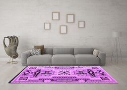 Machine Washable Southwestern Purple Country Area Rugs in a Living Room, wshabs5220pur